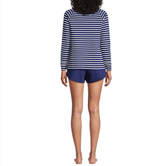 LANDSEND Women's Plus Waffle Pajama Set Long Sleeve T-Shirt and Shorts Cotton - Picture 5 of 5